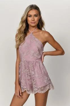 Tobi Two-Faced Lace Romper - Mauve
