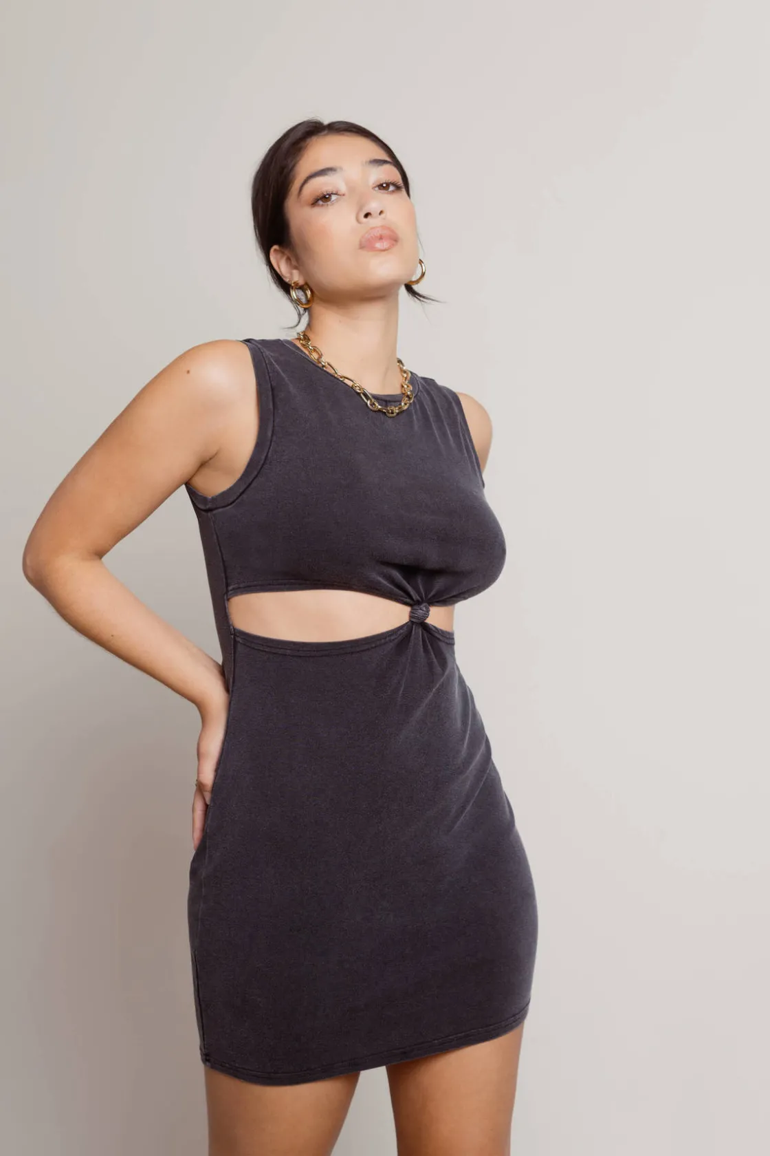 Tobi Underneath It All Front Knot Cutout Mini Dress -
