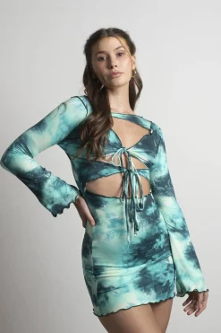 Tobi Underwater Tie Dye Cutout Mini Dress -