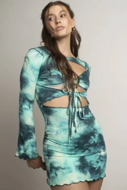 Tobi Underwater Tie Dye Cutout Mini Dress -
