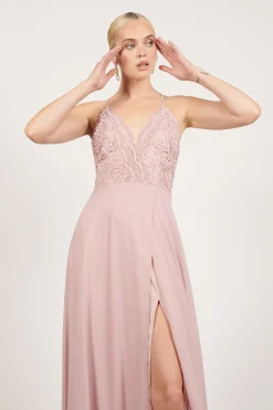Tobi Unforgettable Lace High Slit Maxi Dress - Mauve