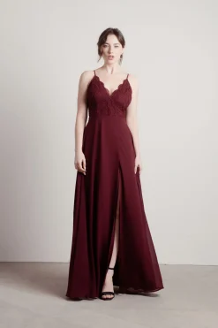 Tobi Unforgettable Lace High Slit Maxi Dress - Mauve