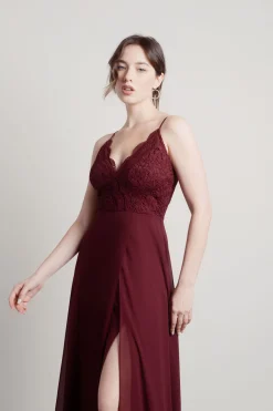 Tobi Unforgettable Lace High Slit Maxi Dress - Mauve