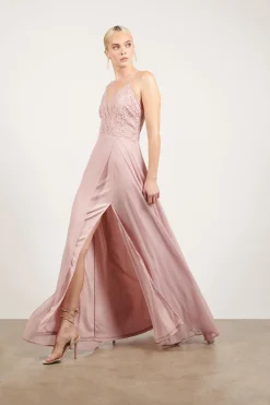 Tobi Unforgettable Lace High Slit Maxi Dress - Mauve