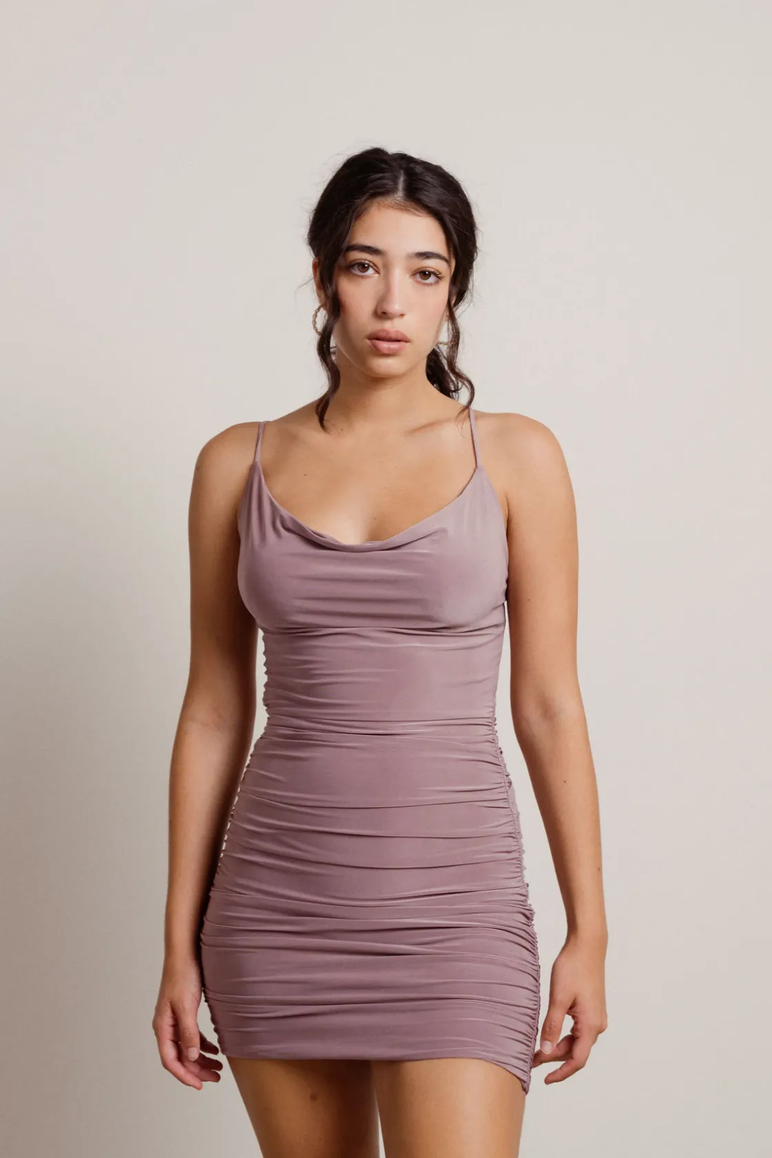 Tobi Vaea Cross Back Bodycon Mini Dress - Taupe
