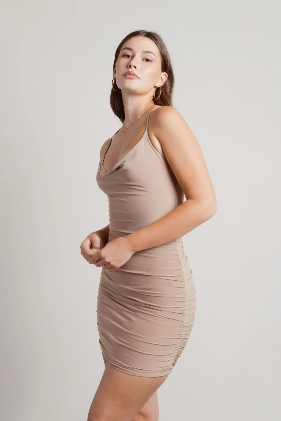 Tobi Vaea Cross Back Bodycon Mini Dress - Taupe