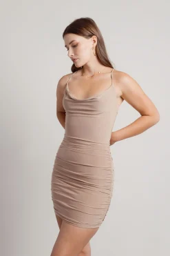 Tobi Vaea Cross Back Bodycon Mini Dress - Taupe