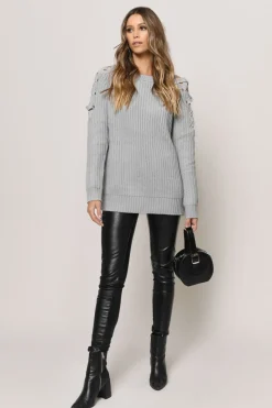 Tobi Vana Cold Shoulder Sweater - Grey