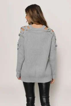 Tobi Vana Cold Shoulder Sweater - Grey