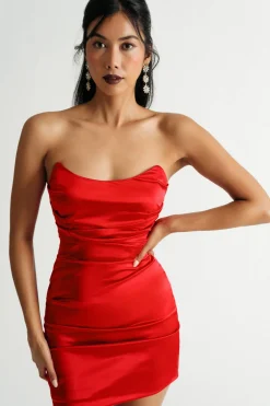 Tobi Veyron Green Satin Strapless Mini Bodycon Dress