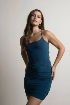 Tobi Vicki Ruched Open Back Mini Dress - Teal