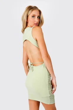 Tobi Waiting Game Open Back Bodycon Mini Dress - Sage
