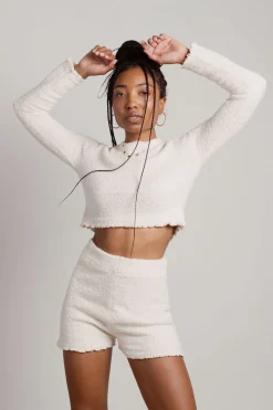 Tobi Warm Hug Fuzzy Crop Top And Short Set - Pink