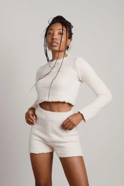 Tobi Warm Hug Fuzzy Crop Top And Short Set - Pink