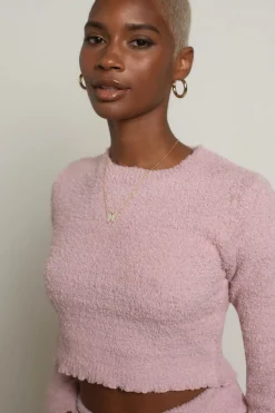 Tobi Warm Hug Fuzzy Crop Top And Short Set - Pink