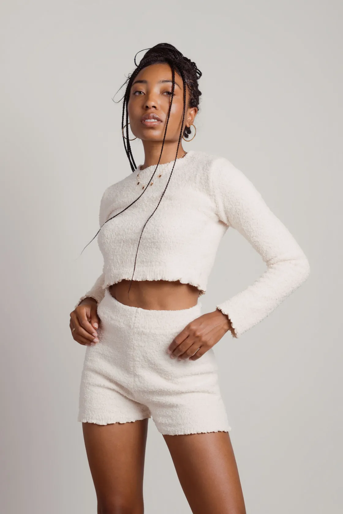 Tobi Warm Hug Fuzzy Crop Top And Short Set - Pink