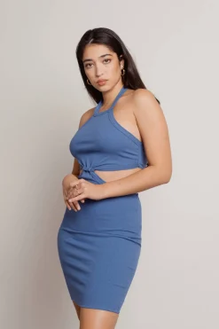 Tobi Wasted Time Ribbed Cutout Mini Dress - Blue