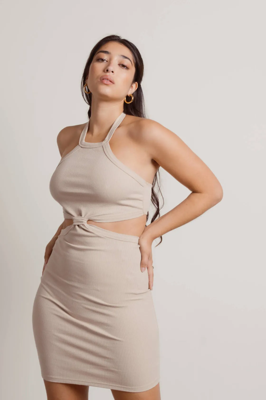 Tobi Wasted Time Ribbed Cutout Mini Dress - Blue