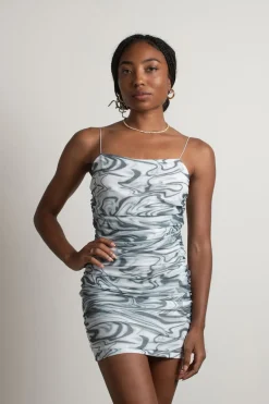 Tobi Wavy Vibes Cross Back Bodycon Mini Dress - Green