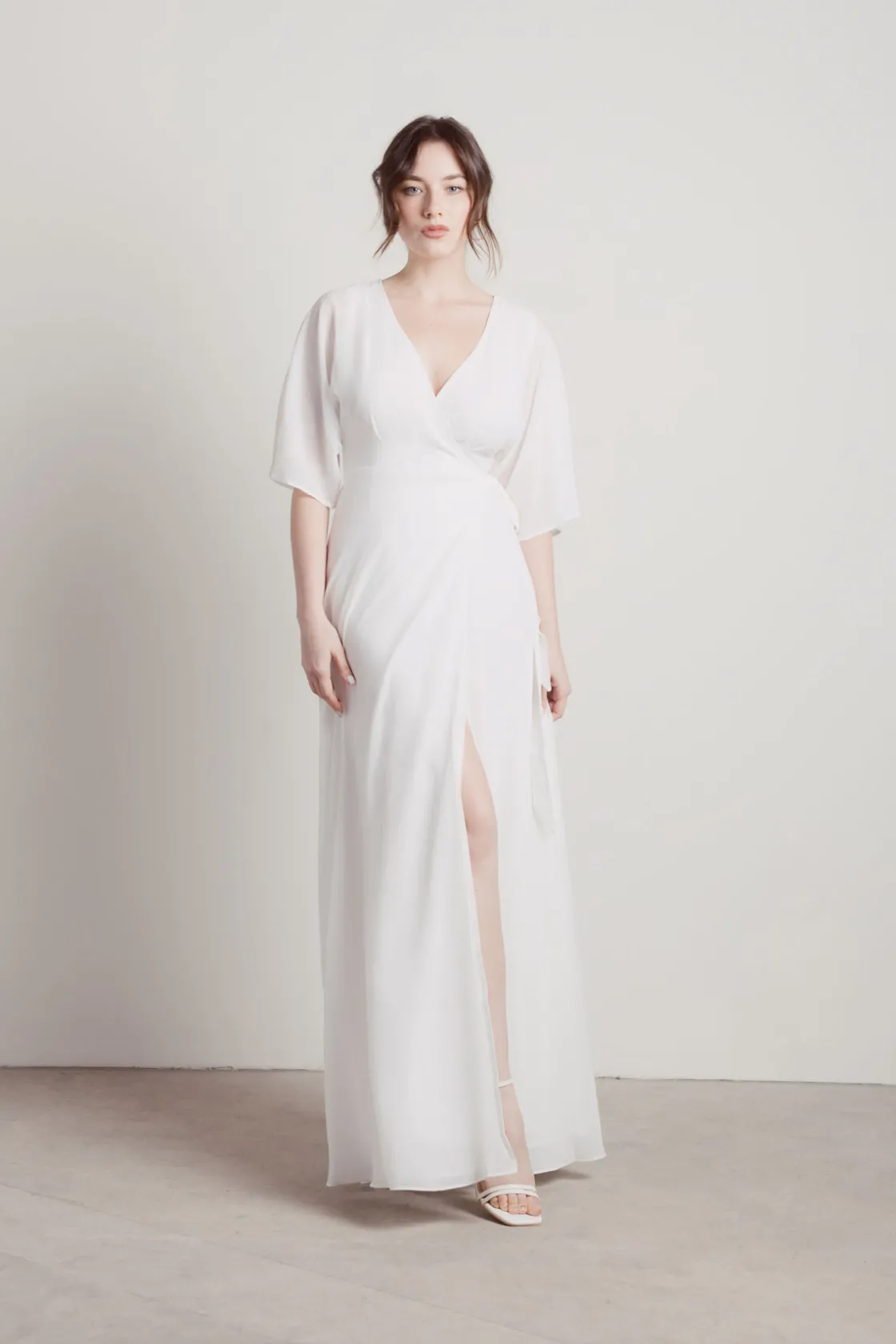 Tobi We Could Be Deep V High Slit Maxi Dress - Ivory