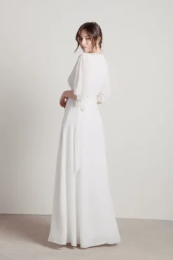 Tobi We Could Be Deep V High Slit Maxi Dress - Ivory