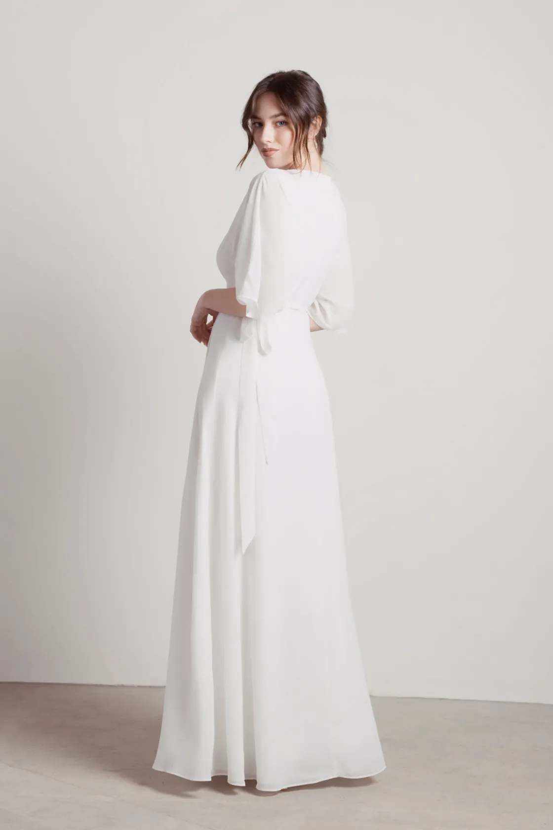 Tobi We Could Be Deep V High Slit Maxi Dress - Ivory