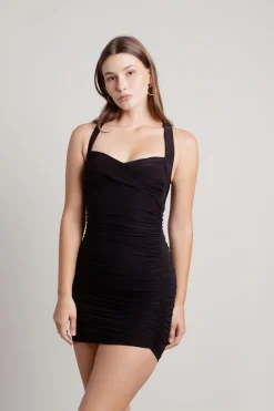 Tobi Wen Ruched Cross Back Mini Dress - Black