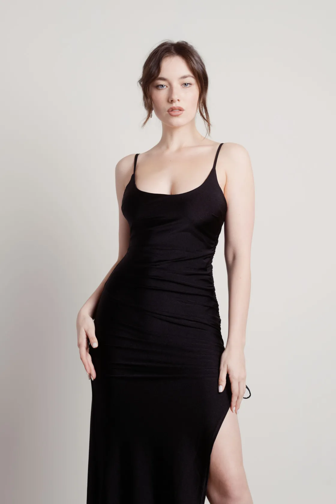 Tobi What A Night Ruched High Slit Maxi Dress - Mauve