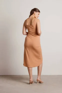 Tobi Wish I Missed You Side Slit Wrap Midi Dress - Tan