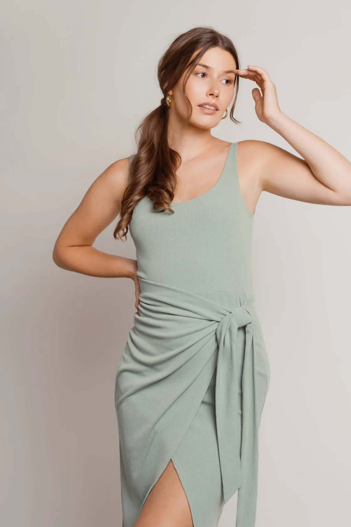 Tobi Wish I Missed You Side Slit Wrap Midi Dress - Tan