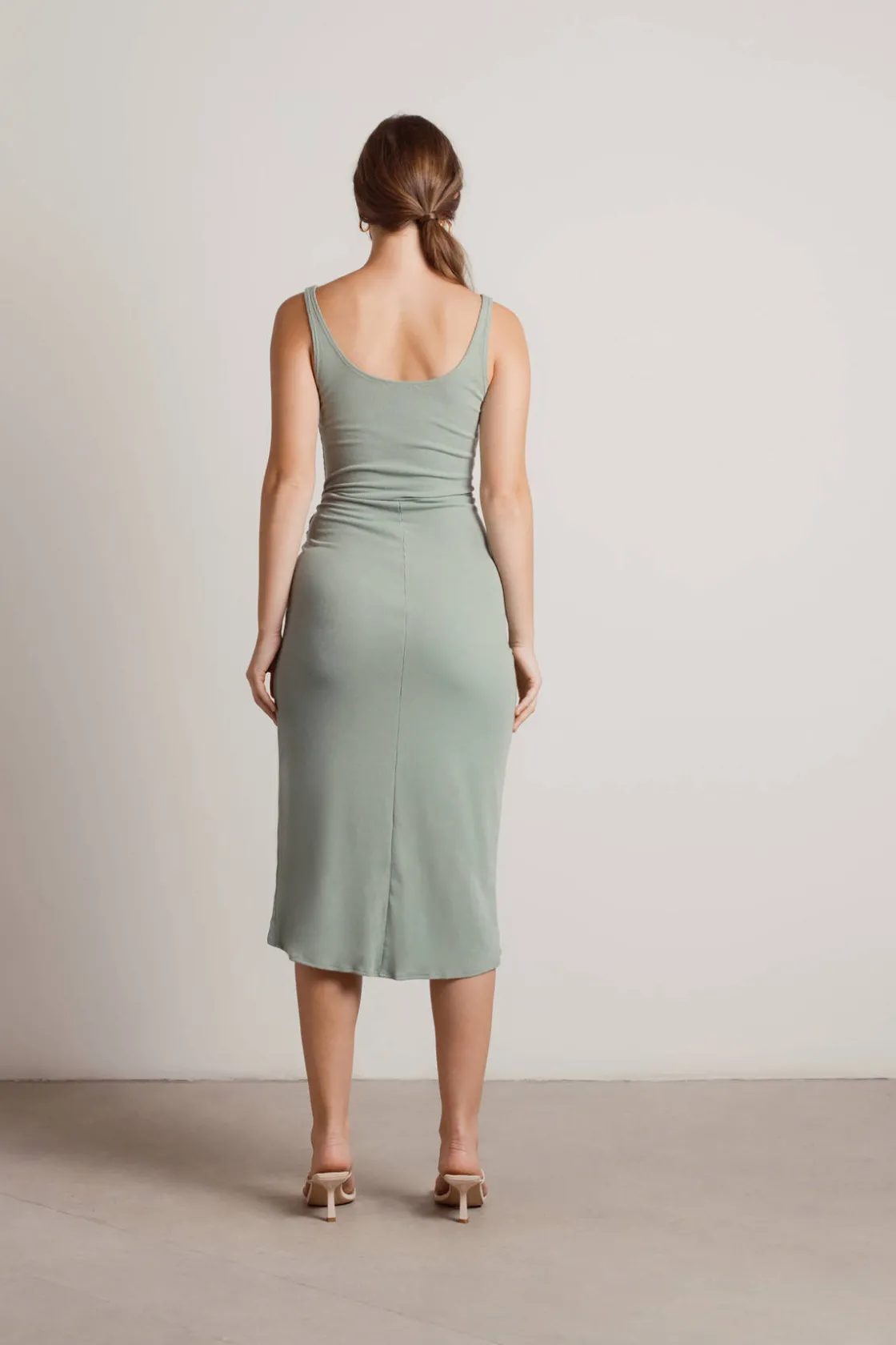 Tobi Wish I Missed You Side Slit Wrap Midi Dress - Tan