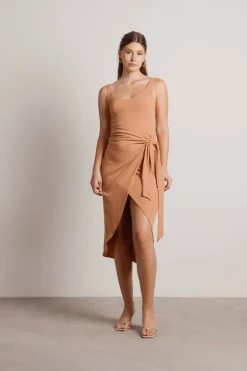 Tobi Wish I Missed You Side Slit Wrap Midi Dress - Tan
