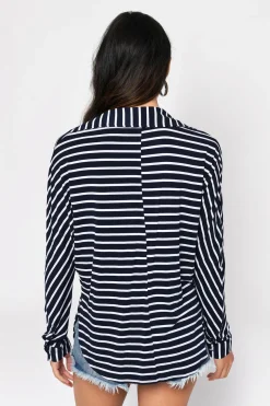 Tobi Working Gal Center Slit Blouse - White And Black
