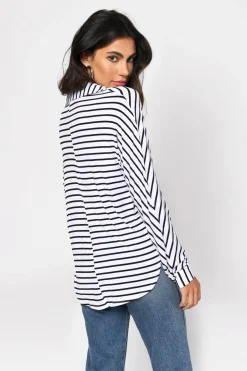 Tobi Working Gal Center Slit Blouse - White And Black
