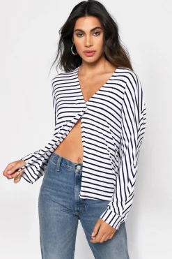 Tobi Working Gal Center Slit Blouse - White And Black