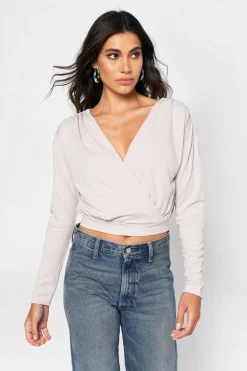 Tobi Wrap City Crop Top - Stone