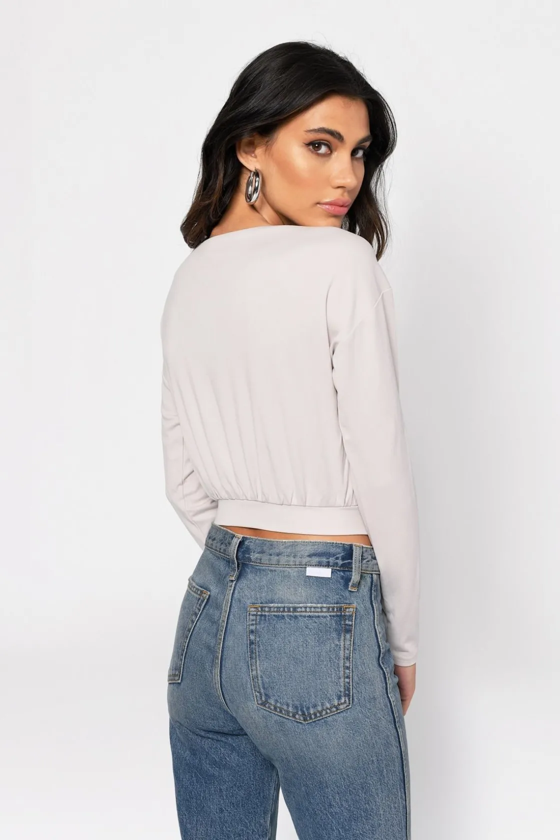Tobi Wrap City Crop Top - Stone