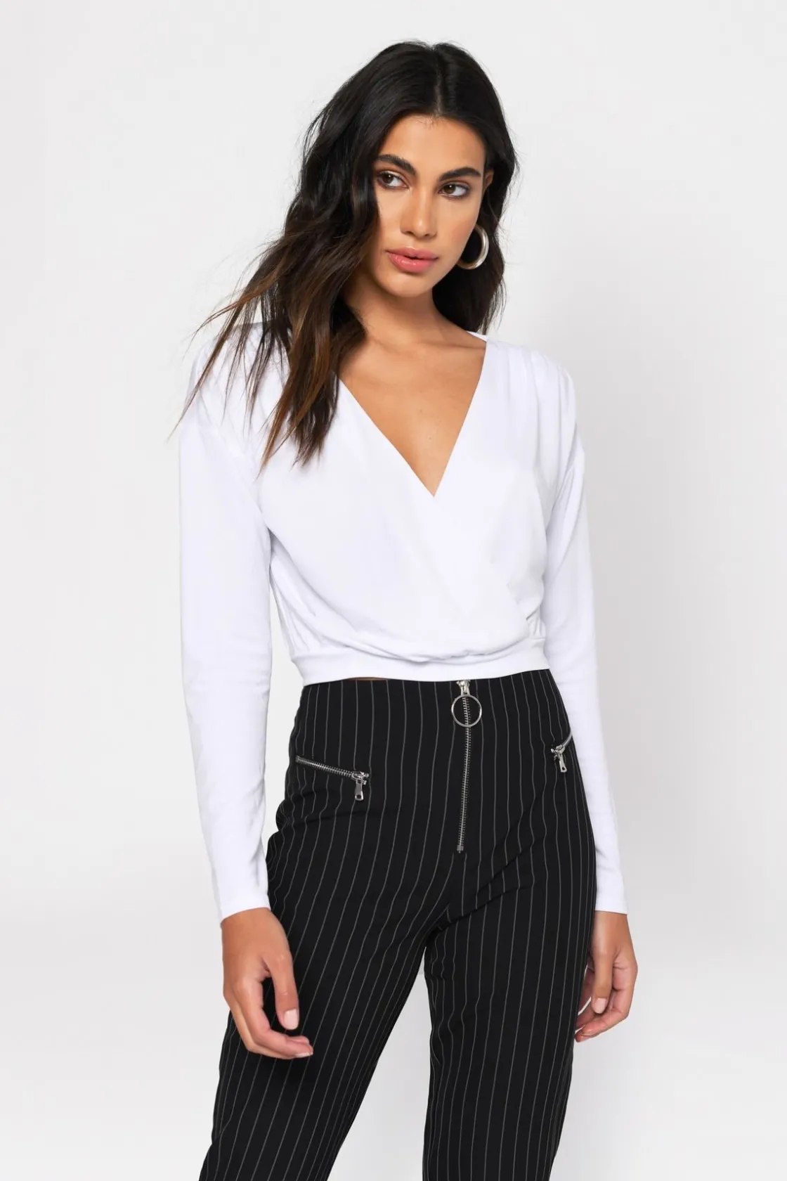 Tobi Wrap City Crop Top - Stone