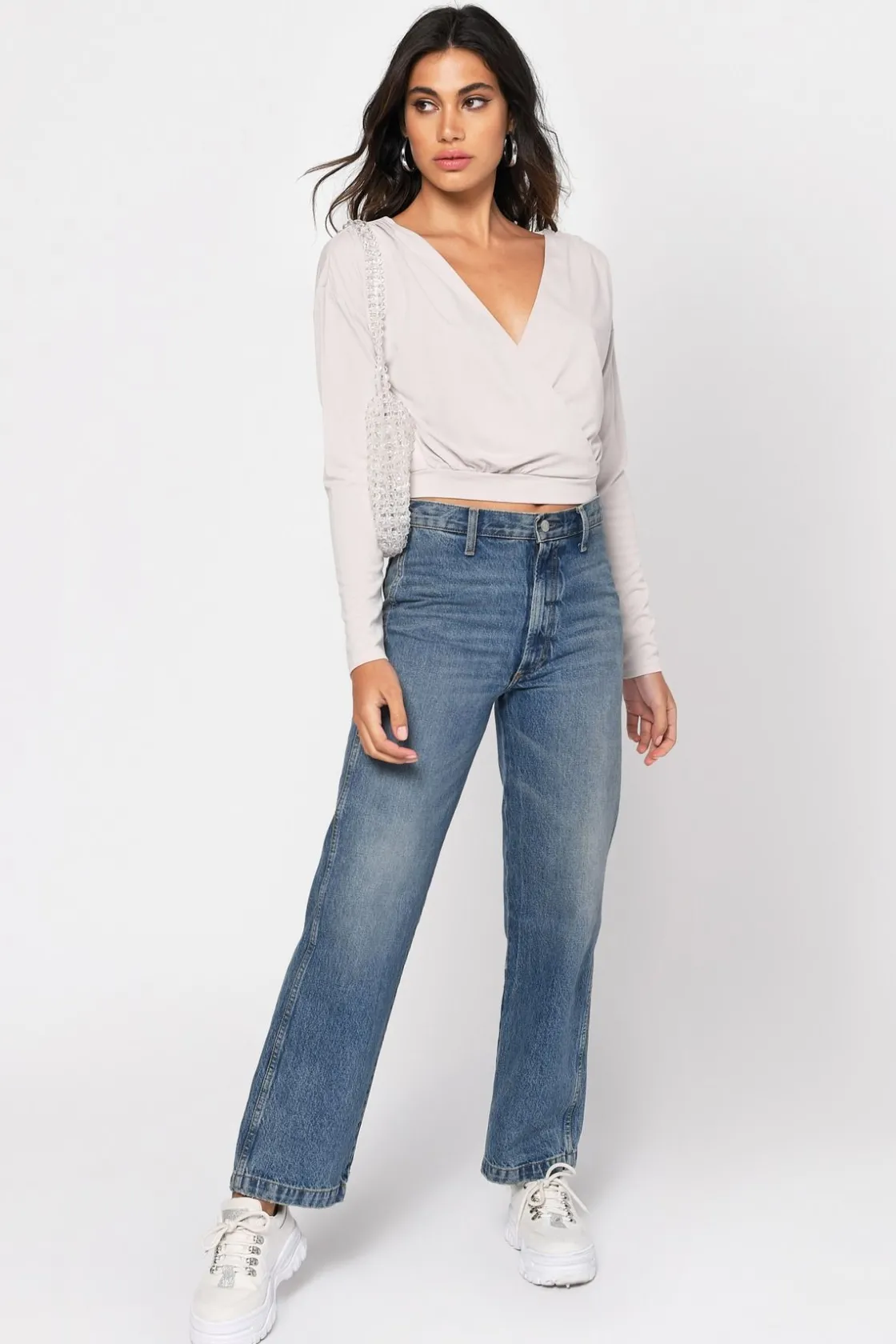 Tobi Wrap City Crop Top - Stone