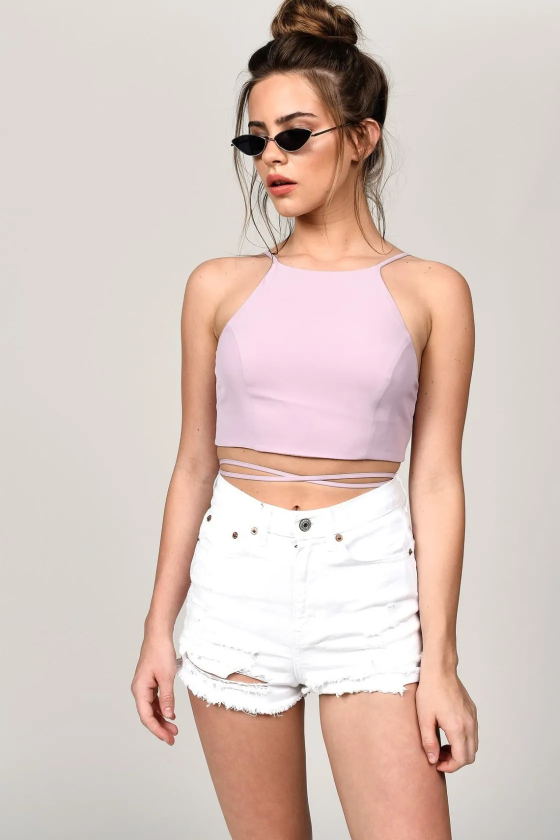 Tobi Wrapped Up Crop Top - Mauve