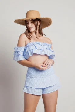 Tobi Yacht Party Ruffle Crop Top And Short Set -