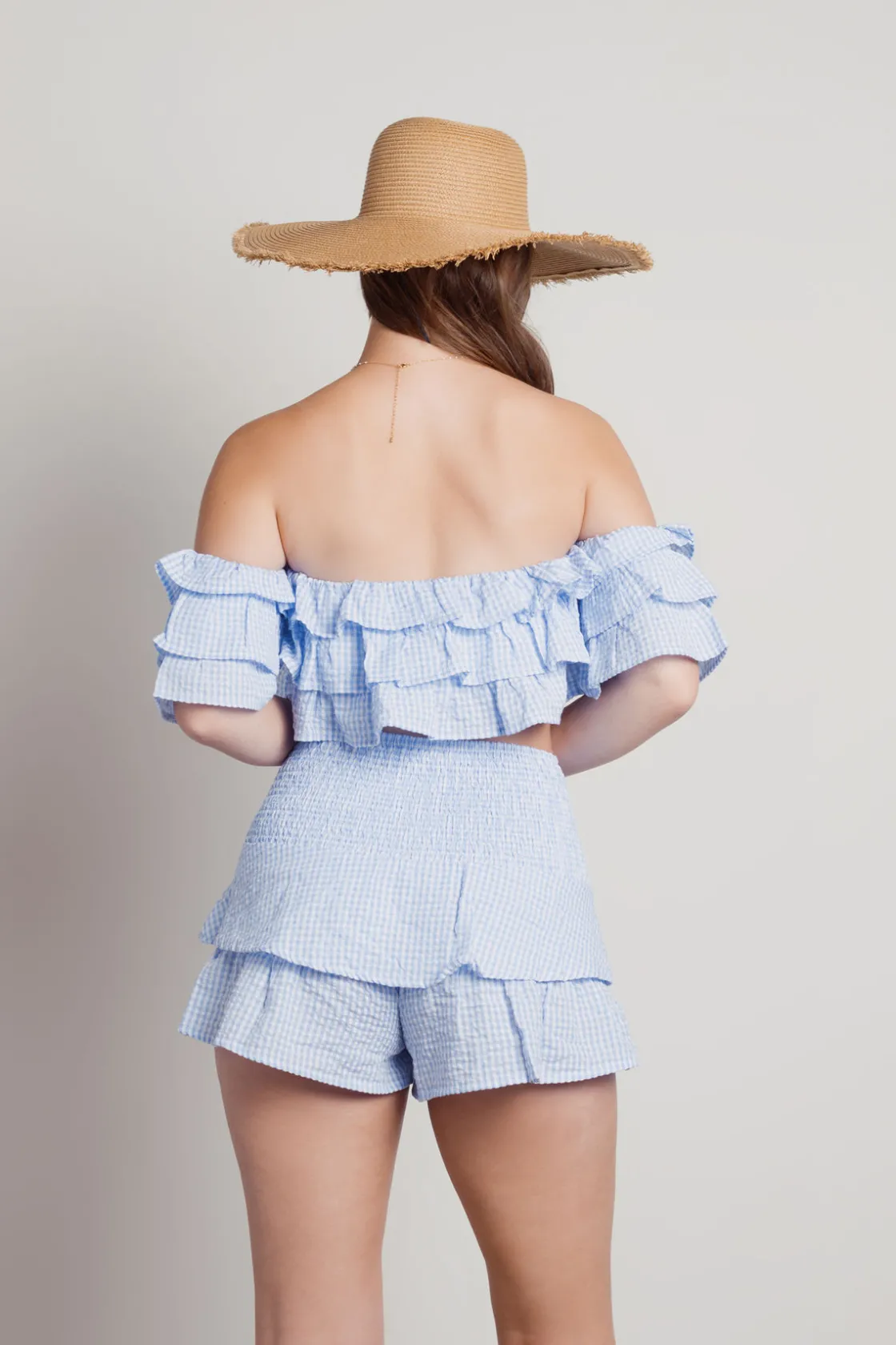 Tobi Yacht Party Ruffle Crop Top And Short Set -