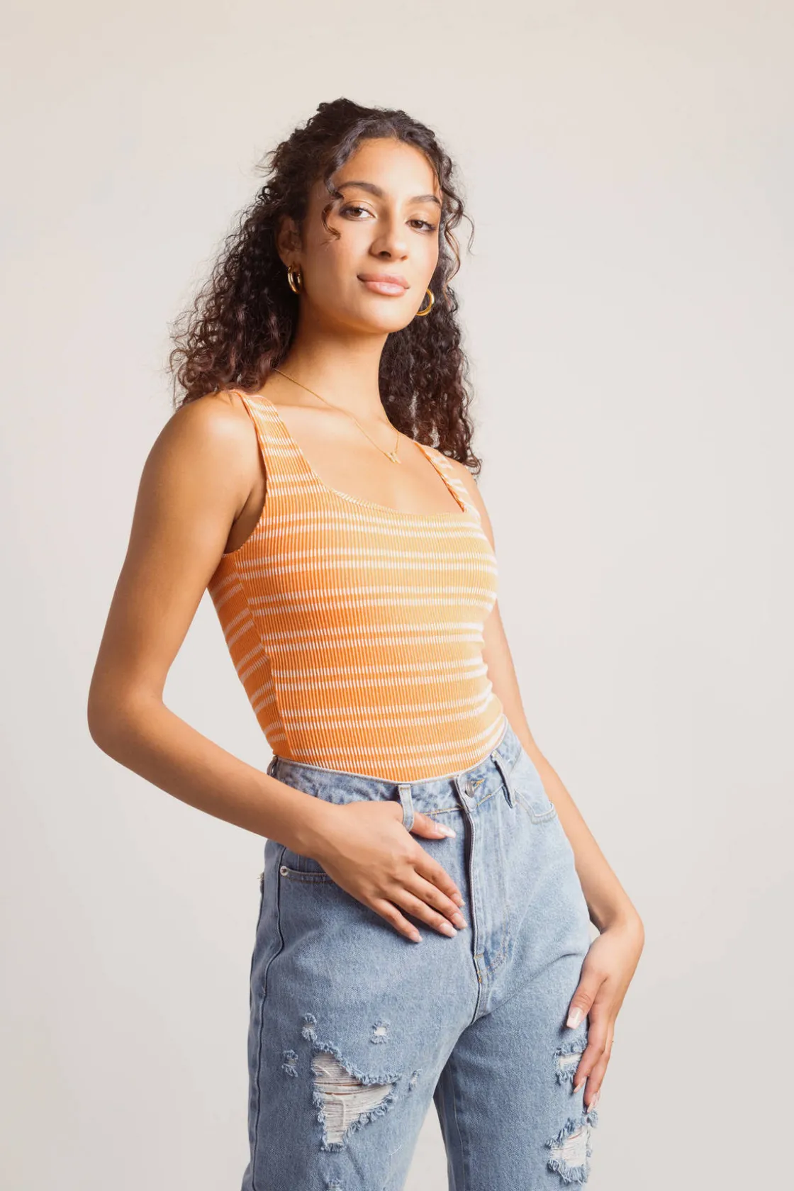 Tobi You Think So Stripe Bodysuit - Orange