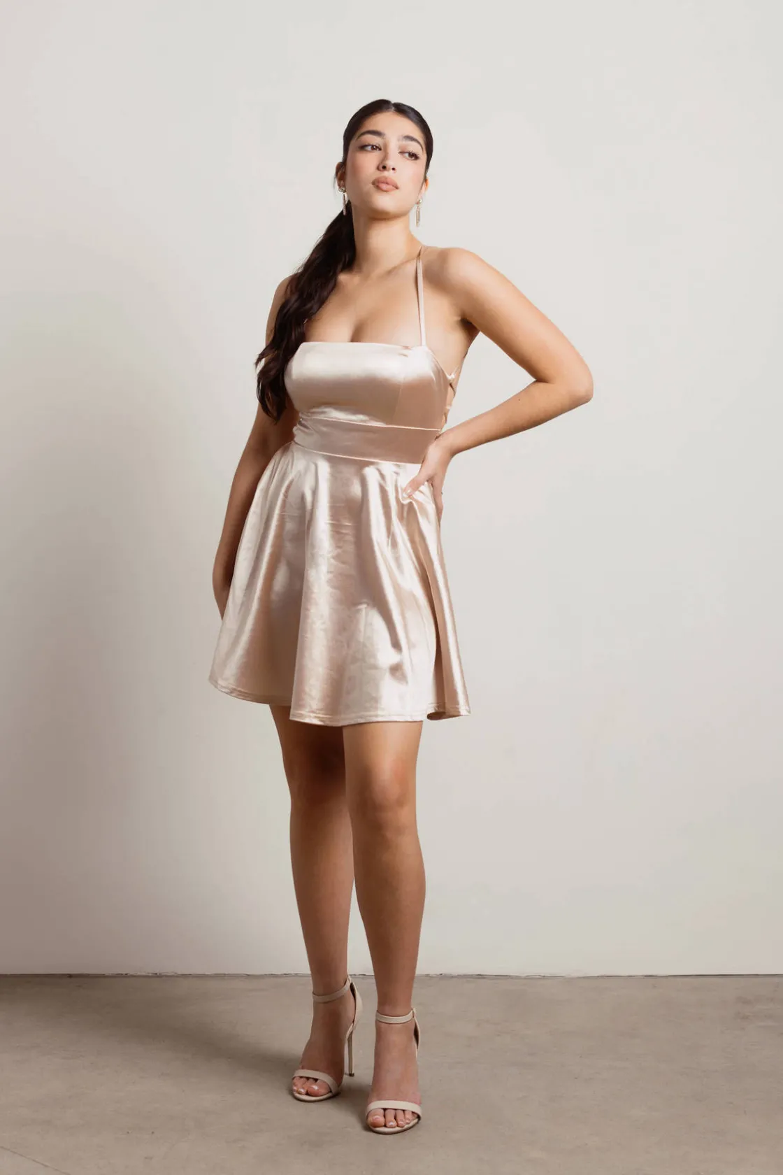 Tobi Your Fave Satin Lace Up Skater Mini Dress