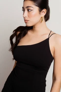 Tobi Yours Only One Shoulder High Slit Midi Dress - Black