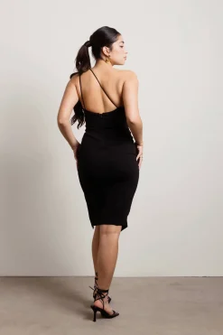 Tobi Yours Only One Shoulder High Slit Midi Dress - Black