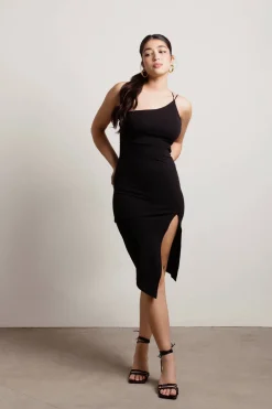 Tobi Yours Only One Shoulder High Slit Midi Dress - Black
