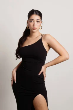 Tobi Yours Only One Shoulder High Slit Midi Dress - Black